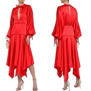 Self-Portrait Asymmetric Cutout Satin Peplum Midi Dress